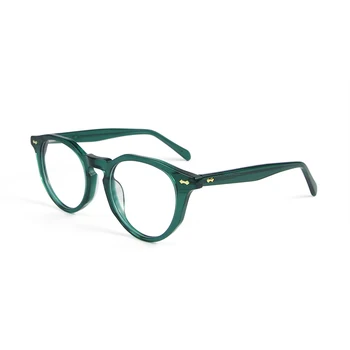Зелени Ацетатные Оптични Очила, Ръчна Изработка На Рамки За Мъже Ретро Реколта Кръгли Очила Марка Дизайнерски Обувки С Нитове Предписани Рамки За Очила